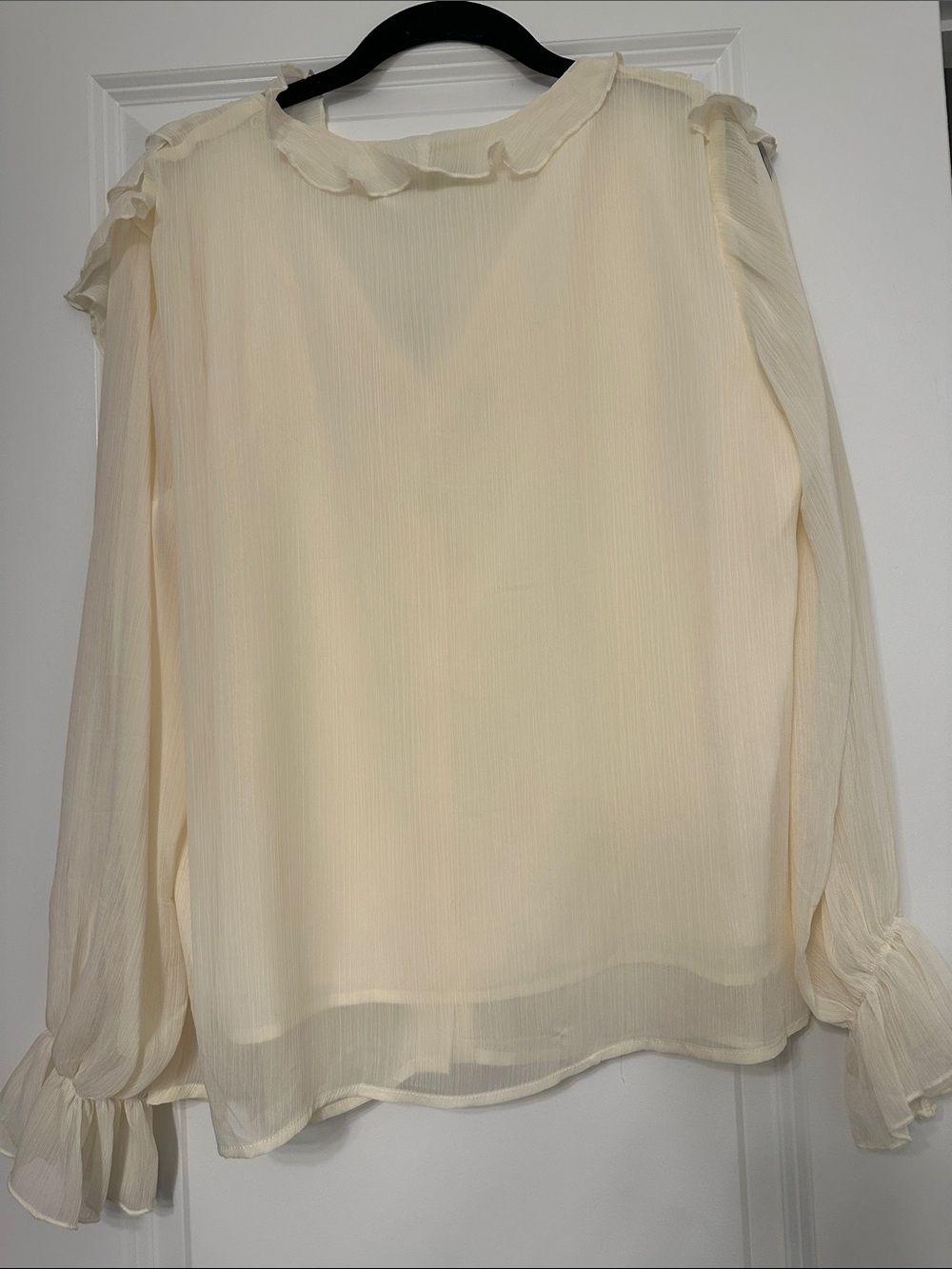 Cream Ruffle Long-Sleeve Blouse - Picture 5 of 5